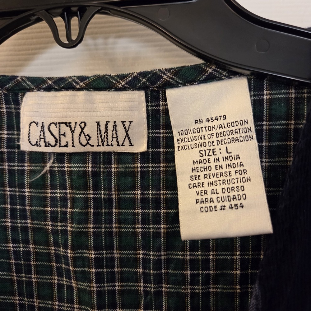 Casey & Max sz L teacher vest corduroy button up plaid embroidery patches - Picture 2 of 8